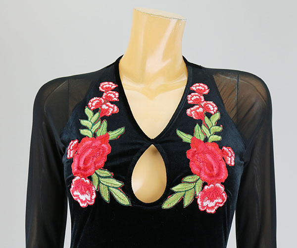 バラ刺繍エレガントベロアラテンドレス