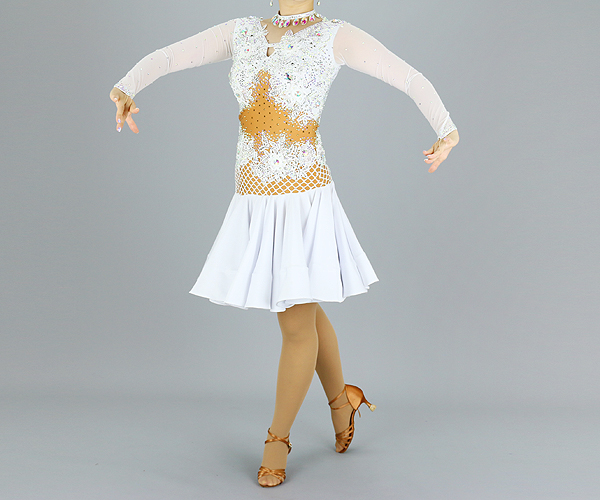 社交ダンス衣装・ドレスの販売 インスピレーション・ルンバ / 社交ダンス☆超豪華キュートなホワイトラテンドレス