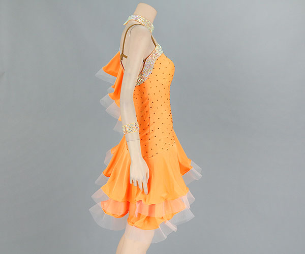 超豪華☆オレンジ斜めフリルラテンドレス