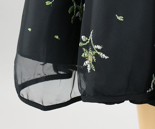 【SALE】フラワー刺繍メッシュロングスカート