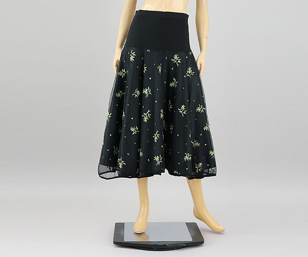 【SALE】フラワー刺繍メッシュロングスカート