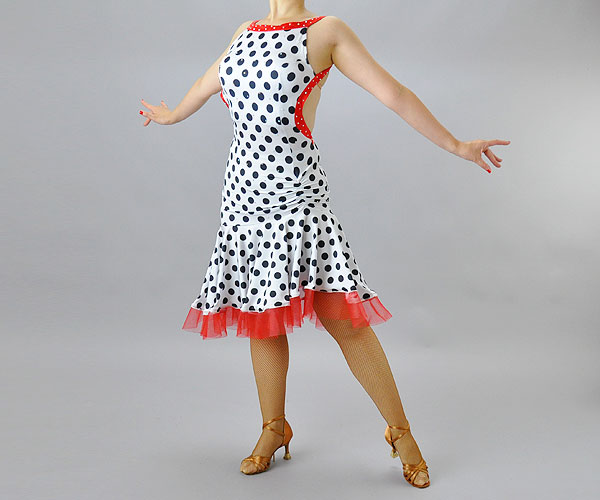 社交ダンス衣装 ドレスの販売 インスピレーション ルンバ Sale ドットがキュートなミディアムワンピース