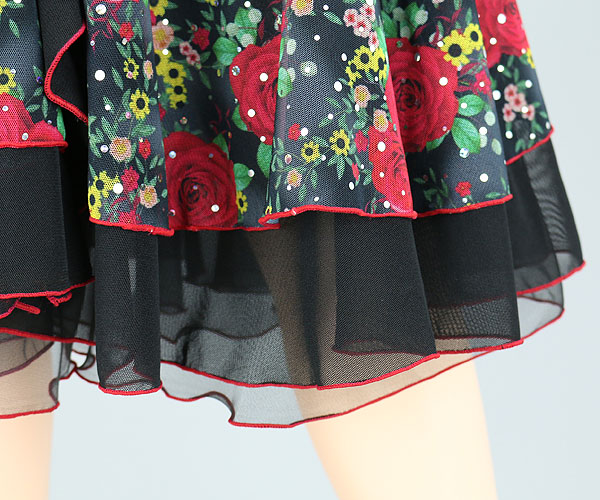 社交ダンス☆フラワープリントミディアムスカート
