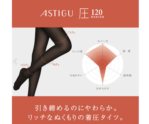 ASTIGU 【圧】引き締める 120デニールタイツ～L-LLサイズ