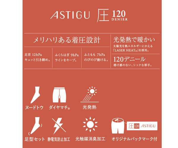 ASTIGU 【圧】引き締める 120デニールタイツ～M-Lサイズ