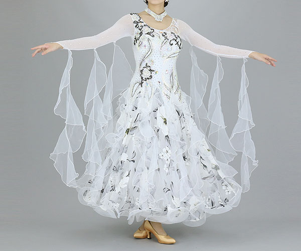 社交ダンス衣装 ドレスの販売 インスピレーション ルンバ 超豪華 シックな花柄デザインモダンドレス