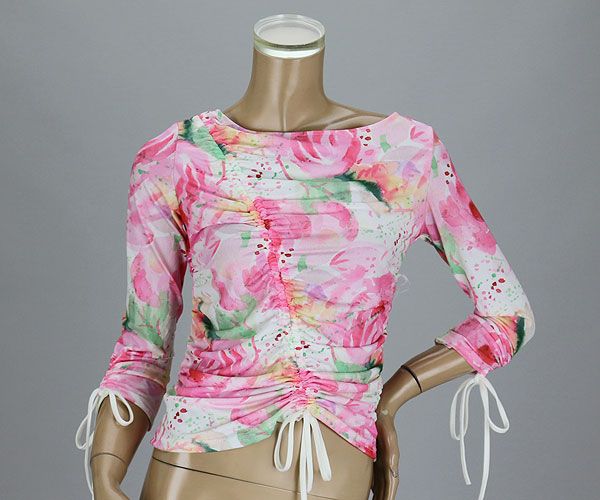 社交ダンス衣装 ドレスの販売 インスピレーション ルンバ ピンク花柄がキュートなデザイントップス